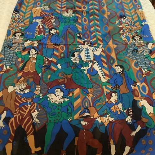 Artistico medievale contadino giullari seta poliestere trasparente tessuto rottami W59"xL45" - Foto 9 di 13