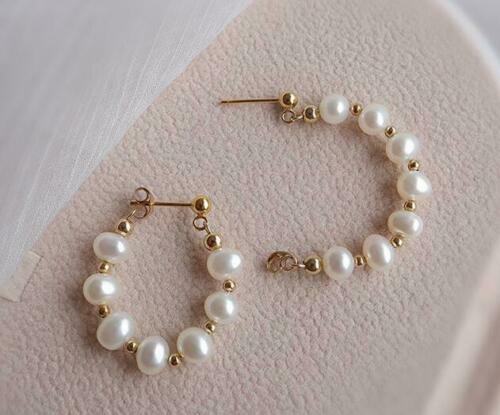 Stunning AAA+ akoya 4-5mm white pearl earrings 14k Gold earring fashion earrings - Picture 3 of 4