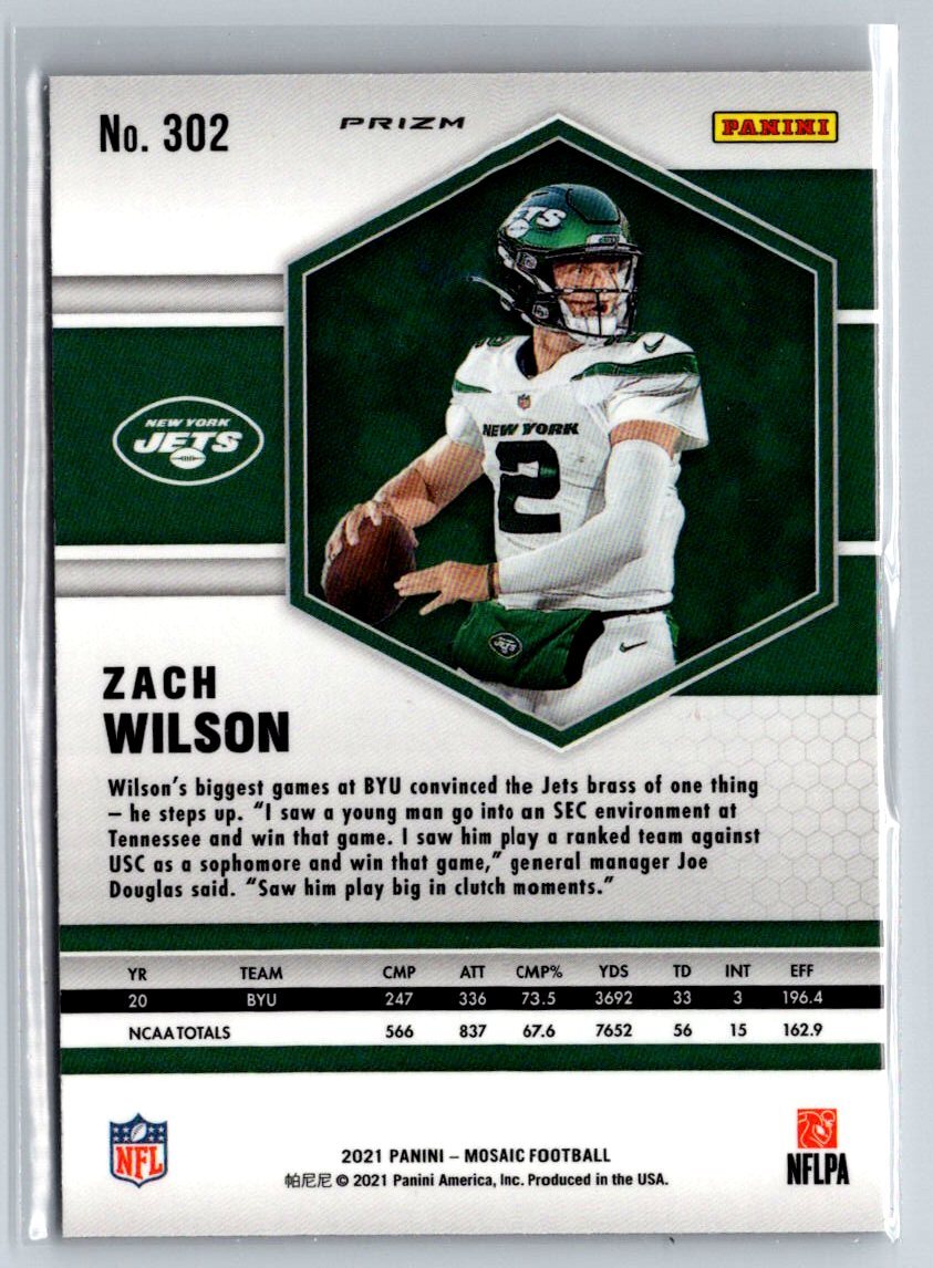 2021 Panini Mosaic #302 Zach Wilson Prizm Reactive Orange | eBay