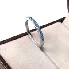 London Blue Topaz Pave Band Birthday Gift For Her Matching Stacking Jewelry Gift