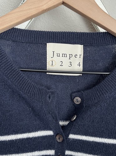 Jumper 1234 Women’s size 1 100% Cashmere Sweater Navy Blue/White Stripe Buttons - Picture 2 of 6