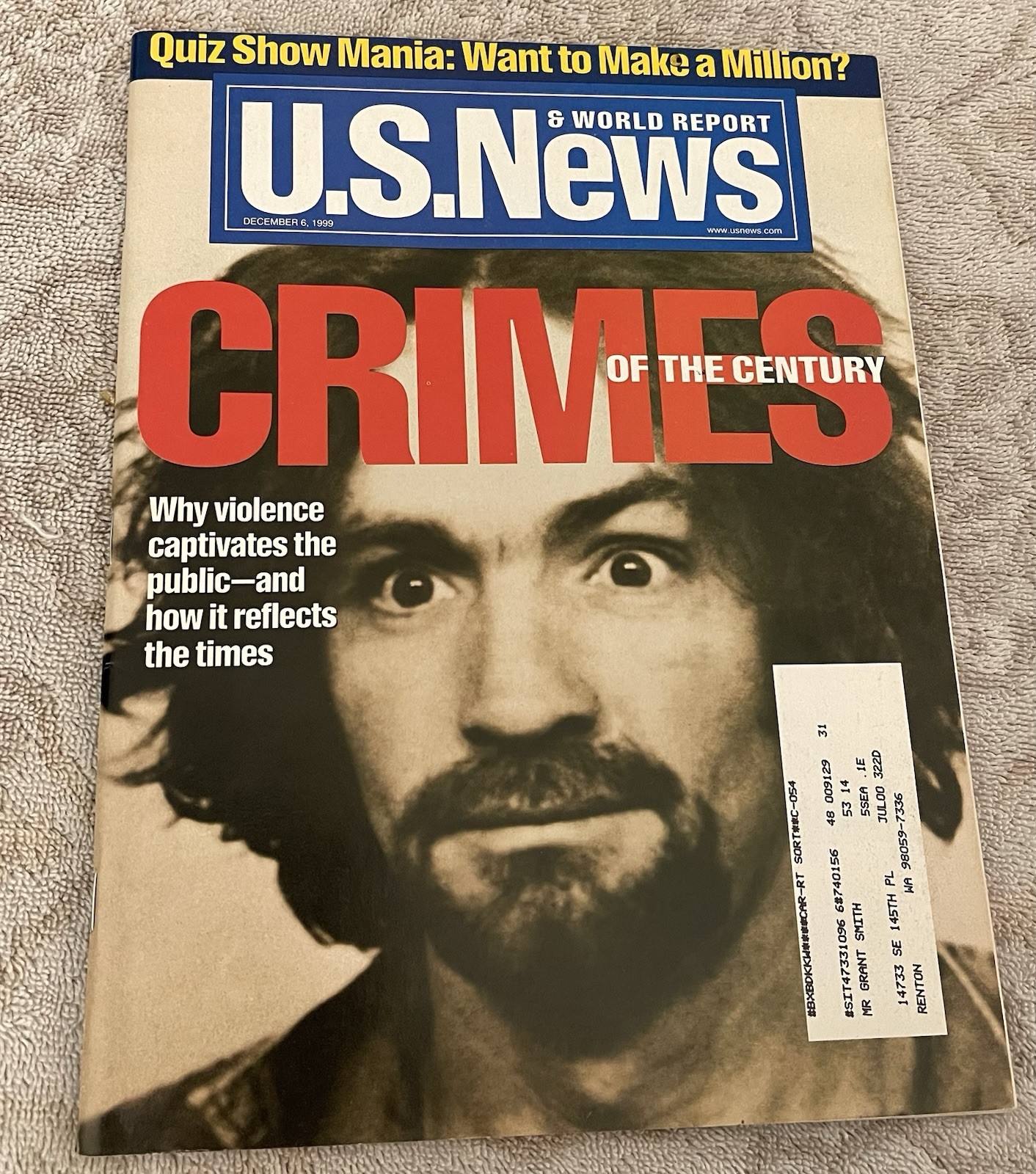 Us News Magazine • Crimes Of The Century • Charles Manson • December 6 1999