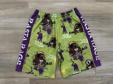 Flow Society Boys Lacrosse Shorts LARGE Green Jamaican Bear Rasta Rage 8" LAX