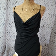 E.L.H Studio Cocktail Mini Dress Womens Sz L Black Bodycon Cowl Neck Crossback