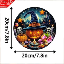 1pc Vintage Gothic Metal Wall Art Sign - 8x8 Inch Round Aluminum Witch Hat, Bats