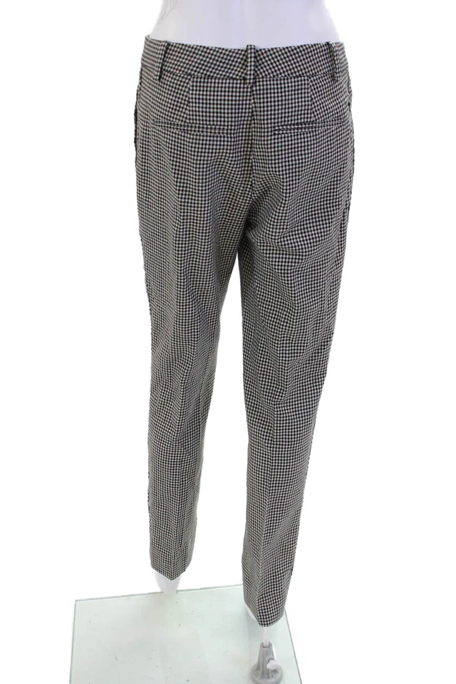 Pantalones de vestir Oscar de la Renta para mujer a cuadros arrugados negro blanco lana talla 2 Foto 3 de 4