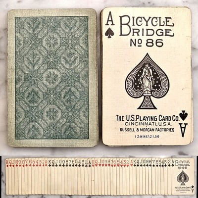 RARE c1926 ''Brocade'' Bicycle Bridge 86 Antique Playing Cards - 52/52 Green