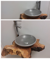 Esche Waschtisch Massivholz Holz CORIAN Baumkante Gäste WC Bad Waschbecken Tisch
