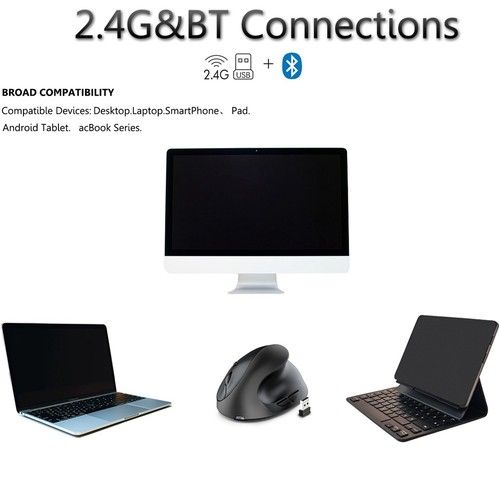 Rechargeable Dual Mode USB 2.4G + Bluetooth Mouse Vertical Ergonomic1250 - Picture 8 of 8