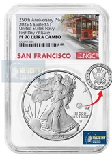 2025-S Proof $1 250th NAVY US  Privy Silver Eagle NGC PF70 UC FIRST DAY Presale