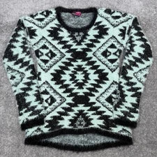 Y2K Say What Sweater Women’s Large Green Long Sleeve Aztec Western Cozy Fuzzy