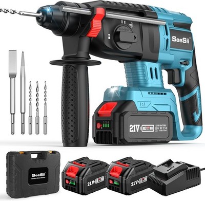 Seesii 21V Cordless Rotary Hammer Drill,2x4.0Ah Battery Power Hammer Lightweight