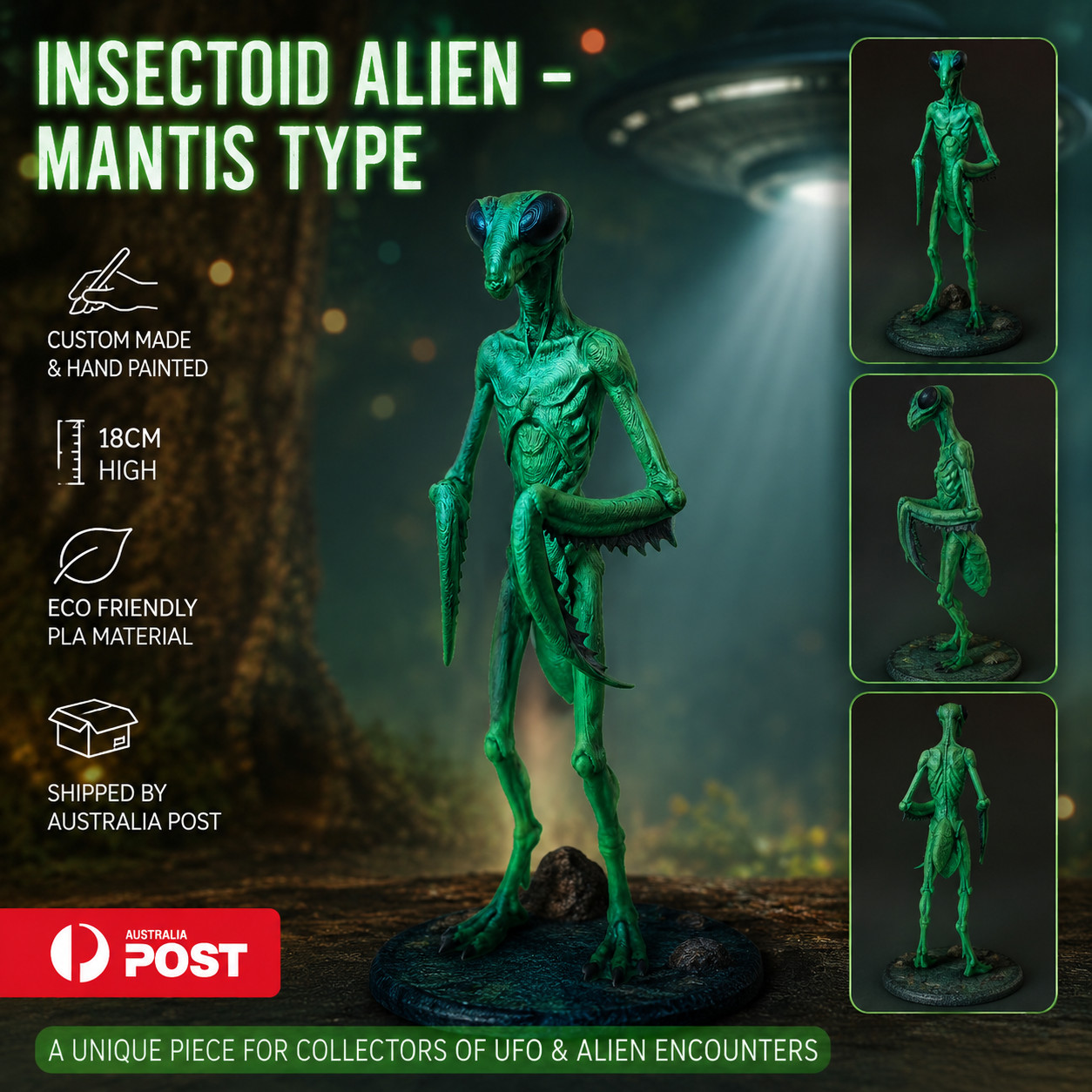 Insectoid alien mantis figurine 18cm hand painted ufo sci-fi collectible