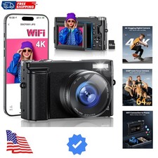 4K Digital Camera for Photography, WiFi 64MP 180  Flip Screen 3" Autofocus Vl...