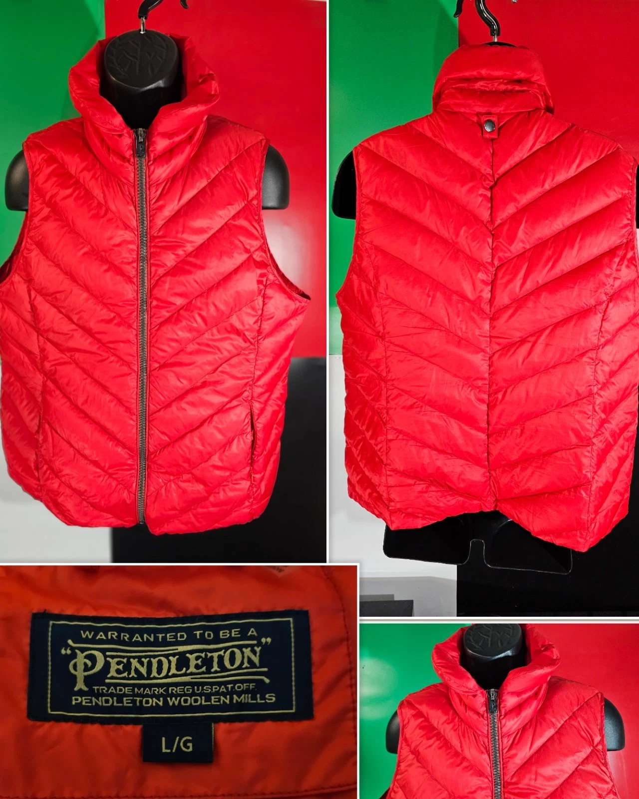 Pendleton Red Poly Softshell Down Insulated Puffer Vest- Men's Large (42" Chest)