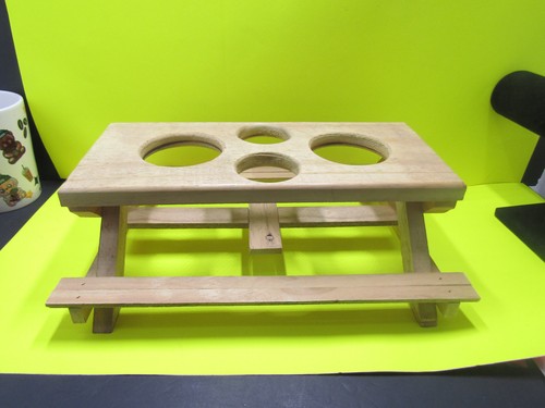 Wood Picnic Table Condiment Holder Handmade Cooking Mustard Ketchup Salt Pepper