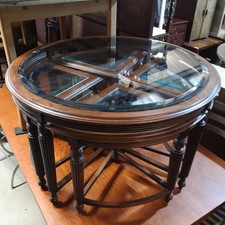Vintage Glass Coffee Table w/ 4 Side Tables