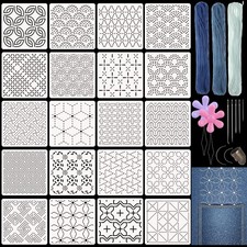 20 Pcs Plastic Sashiko Stencil Kit 4.7 x 4.7 Inch Geometric Sashiko Pattern T...