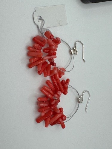 Ladies Sterling Silver 925 Branch Coral Hoop Dangle Earrings - Picture 8 of 12