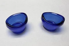 VINTAGE COBALT BLUE GLASS EYECUPS, TWO EYE WASH CUPS