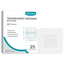 Dimora Waterproof Adhesive Bandages with Pad, Transparent Film Dressing 4x4 i...