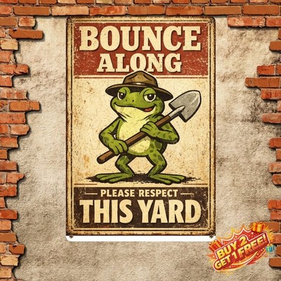 Get Off My Property Hippity Hoppity Funny Vintage Frog Metal Tin Sign