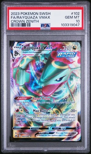 2023 POKEMON SWORD & SHIELD CROWN ZENITH #101 FULL ART/RAYQUAZA VMAX PSA 10