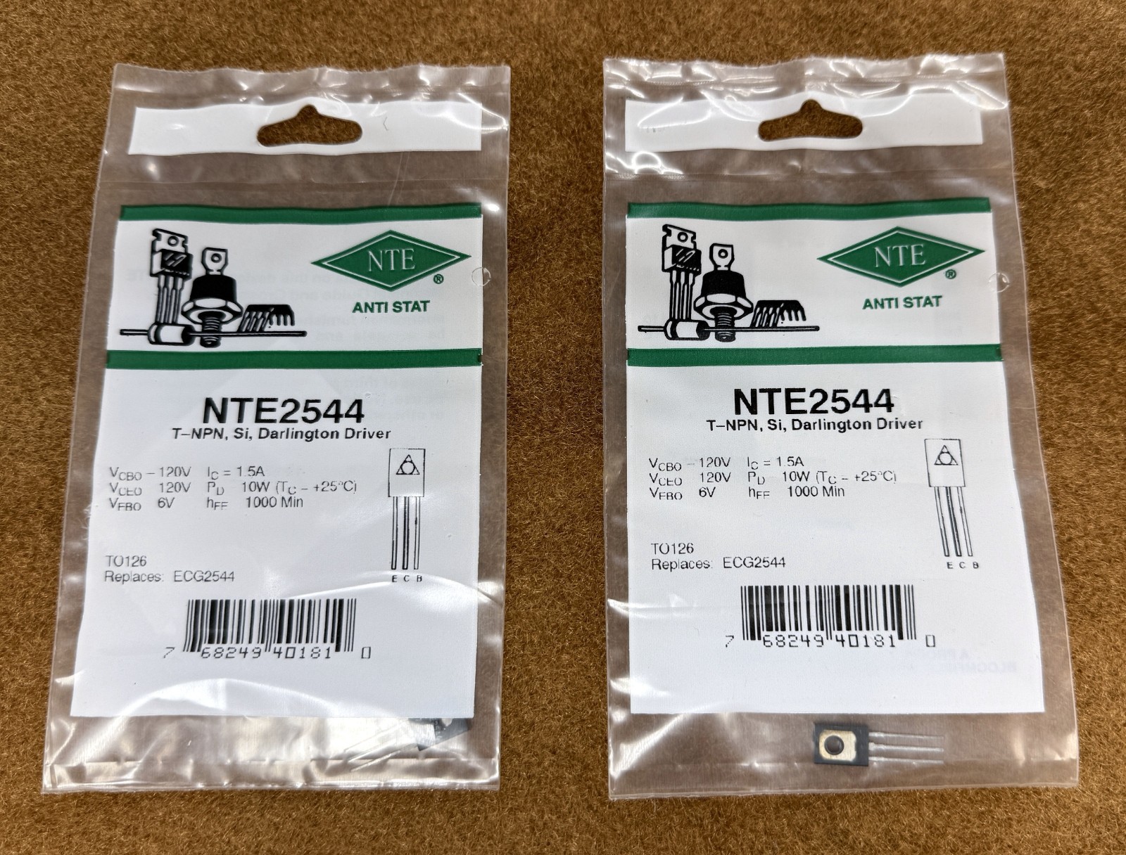 NOS NEW NTE Electronics NTE2544 NPN, Si, Darlington Driver (ECG2544) 2 Pack