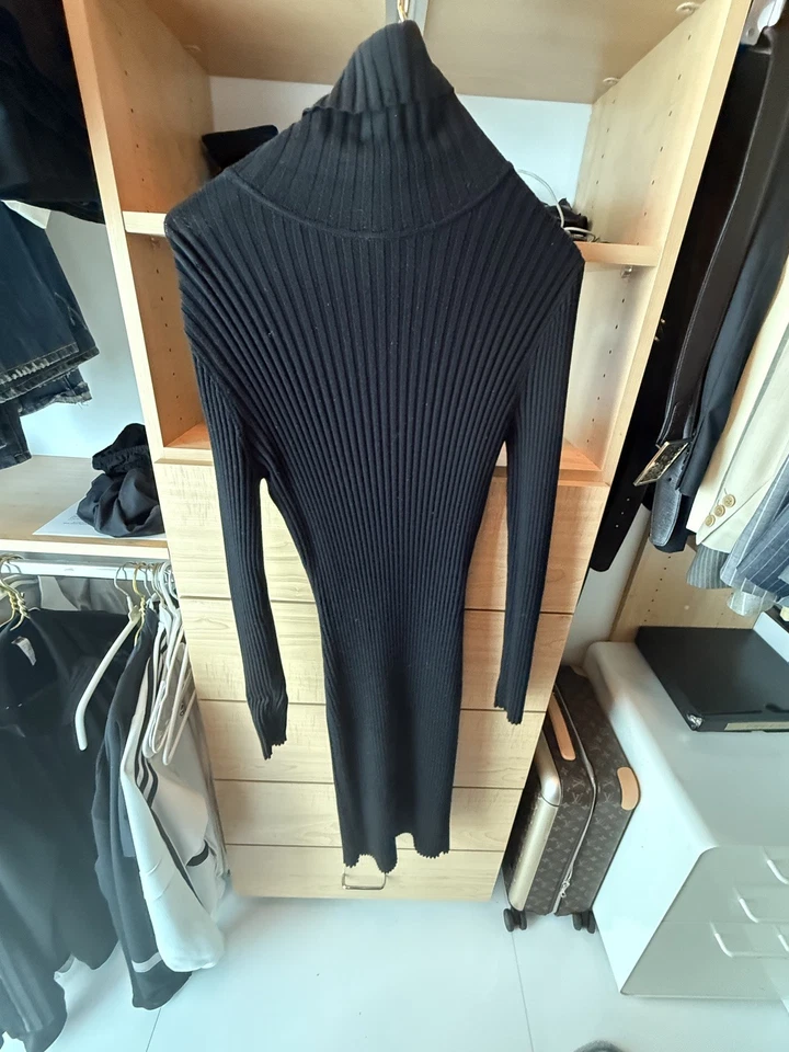   Wolford Merino Wool Rib Sweater Dress Turtleneck Bodycon Stretch Black Sz m - Image 2 of 4