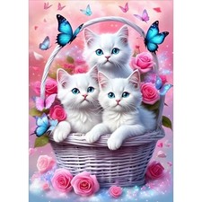 GDYEEH DIY 5D White Kitten Diamond Art Kits, Round Full Drill Butterfly Cat