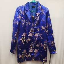 Pretty Little Thing Women's Sz 6 Royal Blue Lined Jacquard Jacket Blazer NO Belt