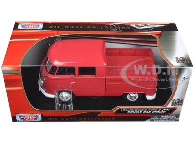 VOLKSWAGEN TYPE 2 (T1) DOUBLE CAB PICKUP TRUCK WAX RED 1:24