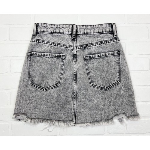 Bershka Acid Wash Ripped Distressed Fray Hem Denim Jean Skirt Gray Size 4 - Picture 2 of 4