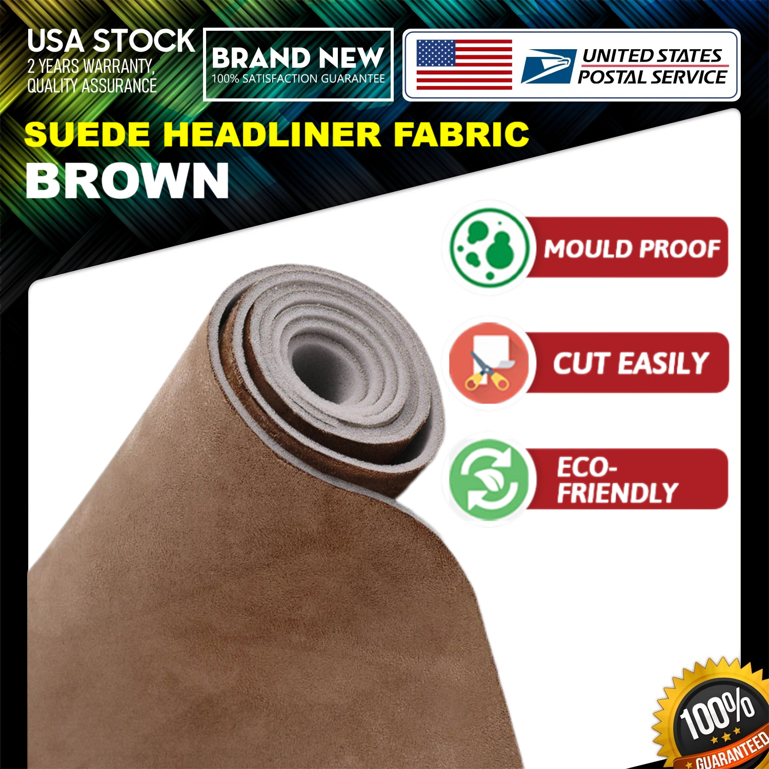 Brown 32sq.ft Headliner Fabric Foam Backed Suede  Car Roof Liner Sag Upholstery