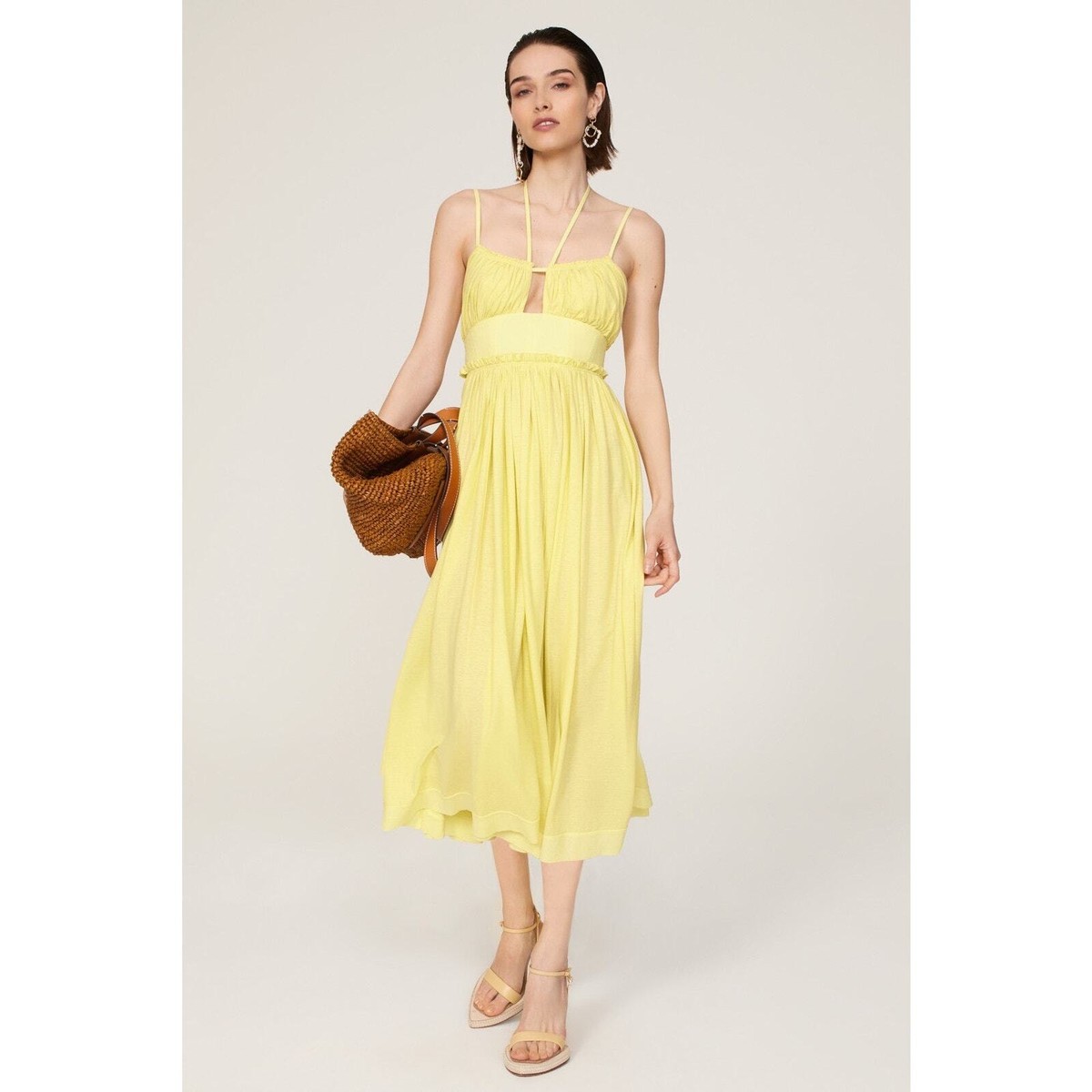 【送料&関税込】Ulla Johnson Freya Dress Ulla Johnson Freya Yellow Keyhole Tie Neck Sleeveless Midi
