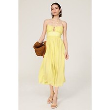 Ulla Johnson Freya Yellow Keyhole Tie Neck Sleeveless Midi Dress Size 6