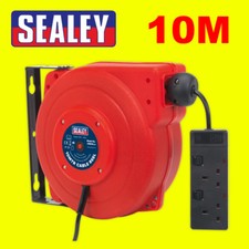Image of Sealey Tools CRM10 10m Extension Cable Reel Retractable System 2 x 230V Sockets