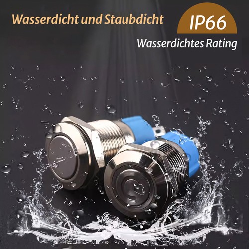 Ø 22mm Metall Druckschalter Drucktaster KFZ LED Beleuchtet 5V 12V 220V / 5A IP66 - Bild 5 von 34