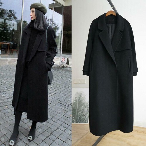 Womens Black Cashmere Overcoat Warm 