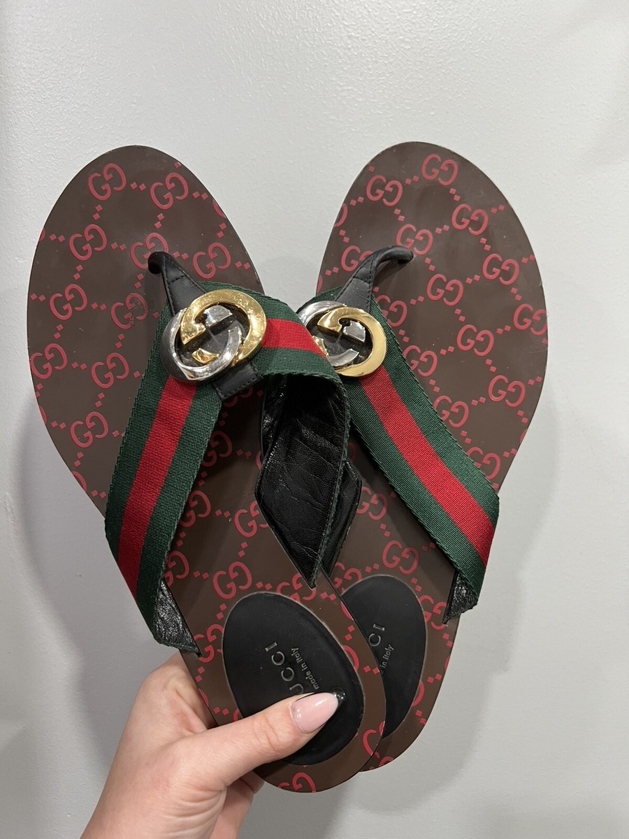 Gucci Kika Interlocking G Web Sandal Size 40/US 10 W/Duster Retail