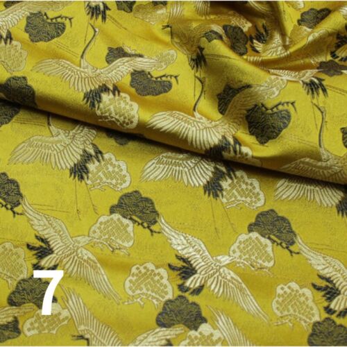 1M Faux Silk Chinese Brocade Damask Embroidery Crane Satin Fabric DIY 75cm Wide - Picture 1 of 20