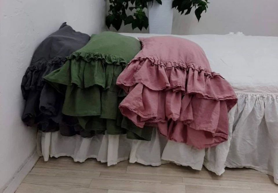 Funda de almohada con volantes funda de almohada de lino funda de almohada de granja fundas ropa de cama de regalo Foto 3 de 4