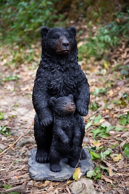 Cottage Lodge Decor Display Wildlife Standing Mom&Baby Bear Garden Statue