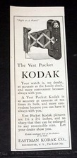 1913 OLD MAGAZINE PRINT AD, EASTMAN KODAK VEST POCKET CAMERA, RIGHT AS A WATCH 