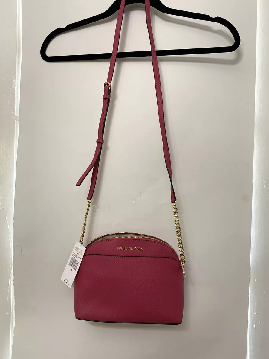 Michael Kors EMMY Small Dome Satchel Crossbody Cherry Red Leather Handbag  NWT