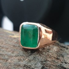 Sterling Silver Rose Gold Plated Ring, Lab Created Emerald Handmade Gift Ring