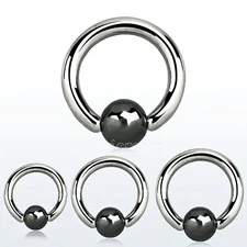 PAIR Captive Bead Ring Surgical Steel with Hematite Plated Bead Nose Earrings