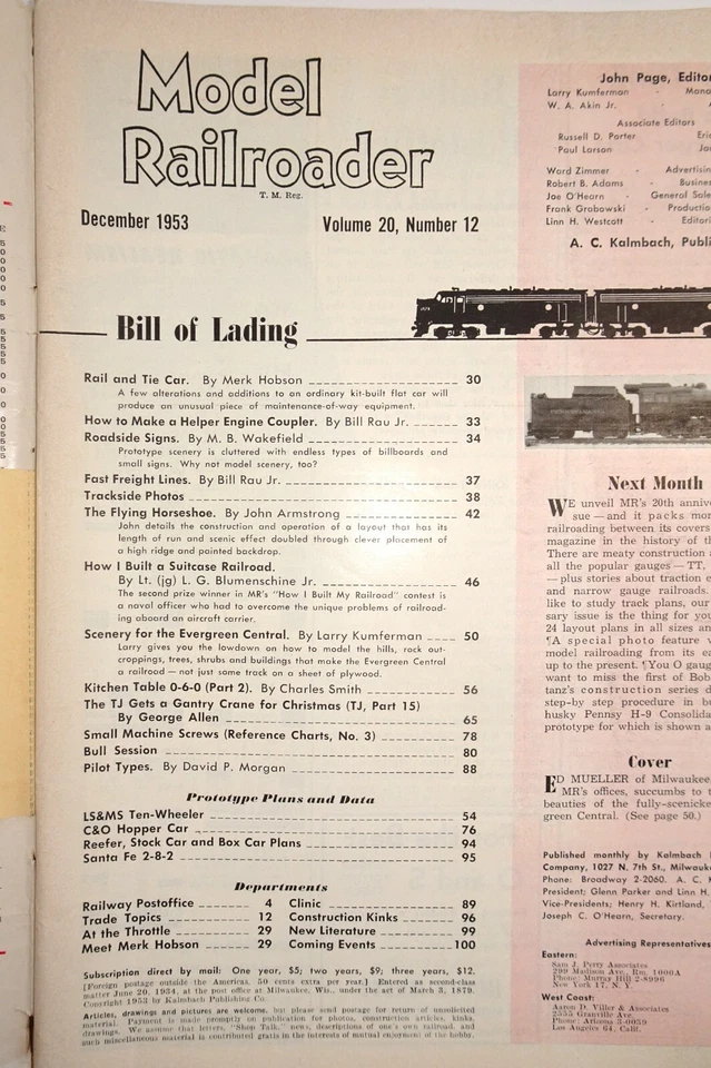 Model Railroader Magazine Models HO Ed Mueller Evergreen Central Dec 1953 - Image 2 of 4