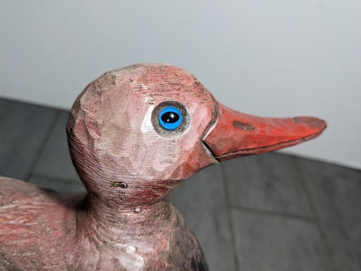 Vintage/Antique Hand Painted Wood Red Duck Decoy Oliver Wisconsin