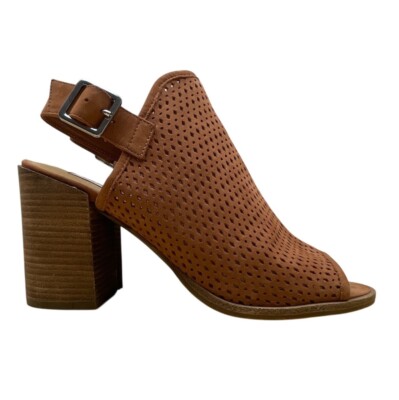 Steve Madden Women s Brown Perforated Leather Neptune Block Heel Sandals Sz 8.5